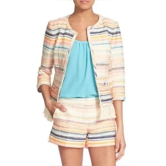 TRINA TURK Dani Sandscape Fringe Jacket - Size 10 - Picture 1 of 12